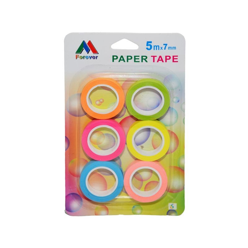 Banda adeziva decorativa din hartie, culori neon, 7 mm x 5 m, set 6 role - imagine 3